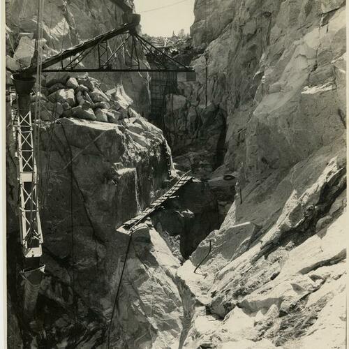 O’Shaughnessy Dam construction of bottom foundation looking down stream