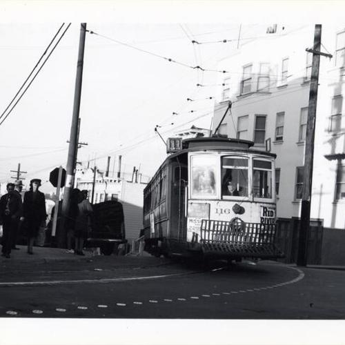 [24th and Chattanooga streets looking North at Market Street Railway #11 line car 116 turning west from Chattanooga]