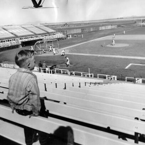 [Mark Gray watching Mike McCormick pitching to Willie Mays at Casa Grande]