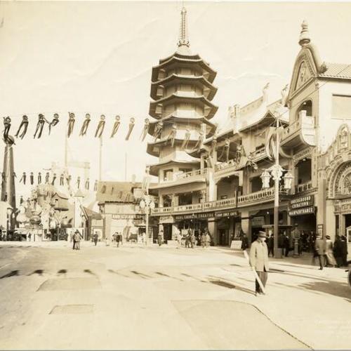 [View of The Zone at the Panama-Pacific International Exposition, showing "Chinese Village"]