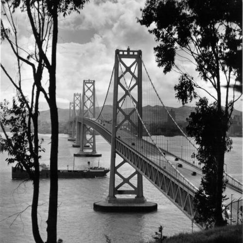 [View of suspension span of Bay Bridge from Yerba Buena Island]