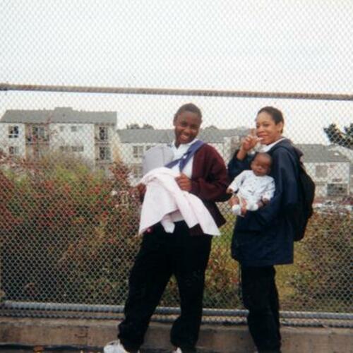 [Shaunice and Michelle in Gloria R. Davis Middle School yard]