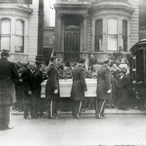 [Funeral of policeman Edward Maloney at funeral parlor on Valencia Street]