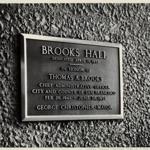[Plaque in honor of Thomas A. Brooks]