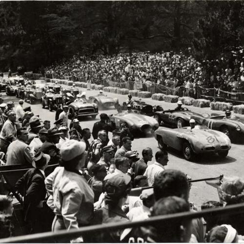 [Cars lined up for start of race at The Guardsmen Campership Road Race in Golden Gate Park]
