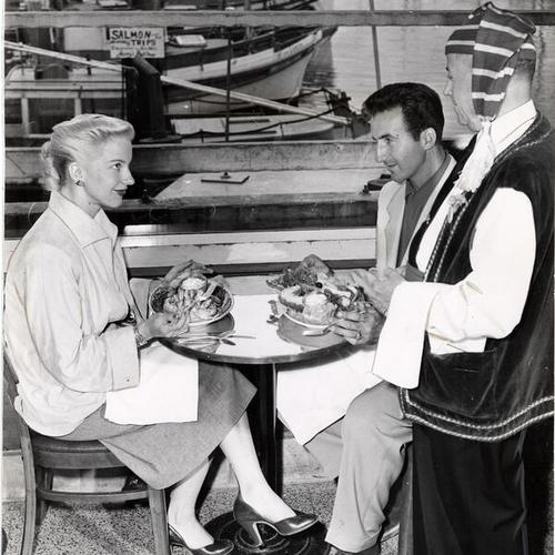 [Norma and Dean Papadakis dining at Alioto's in Fisherman's Wharf]