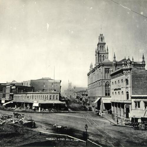 [Market and Post streets, excavating for the Grand Hotel on the left]