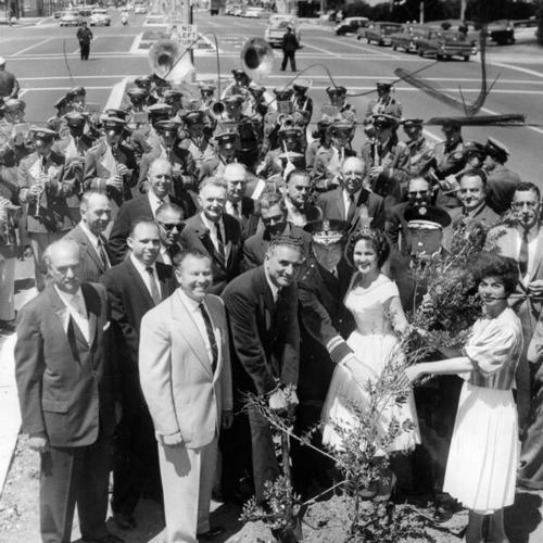 [Mayor Christopher and others during a tree planting ceremony on Geary Boulevard]