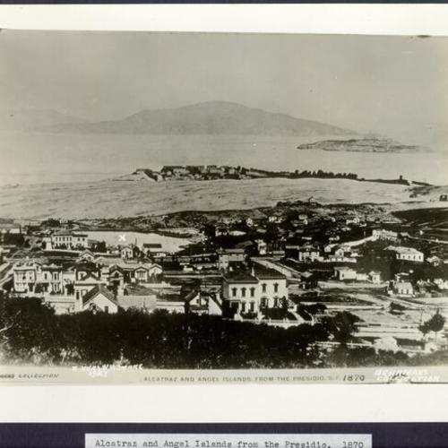 Alcatraz and Angel Islands from the Presidio. 1870