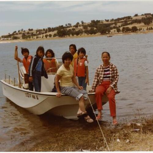 [Taking the new boat out for a ride on a camping trip at Lake Comanche in Ione, California]