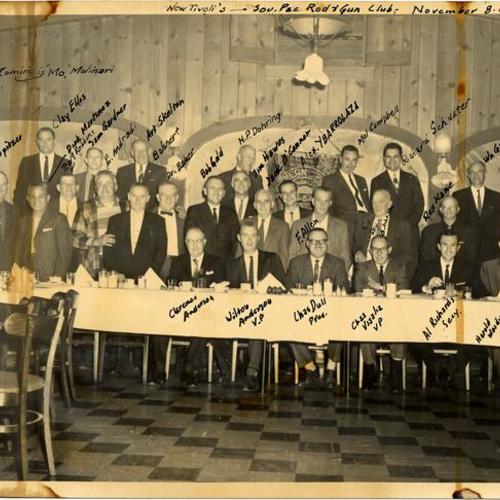 [Members of the Southern Pacific Rod and Gun Club at the New Tivoli restaurant]