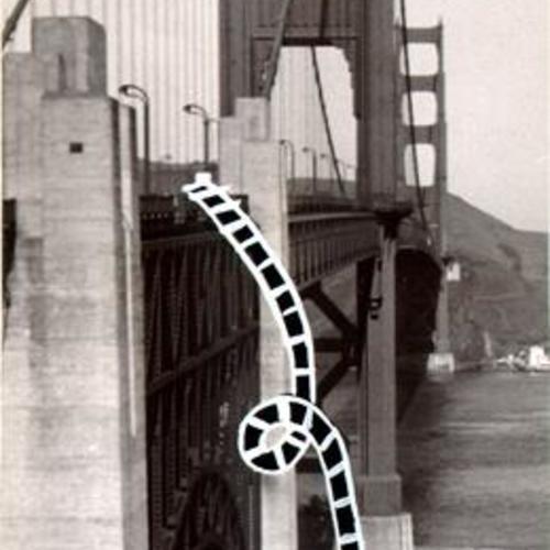[View of the Golden Gate Bridge with diagram showing where Bruce McCollum leaped to his death becoming the 142nd known person to commit suicide from the bridge since it opened in 1937]