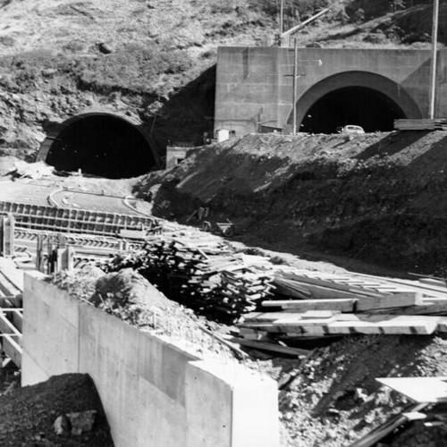 [View of north end of Waldo Grade Tunnel under construction]