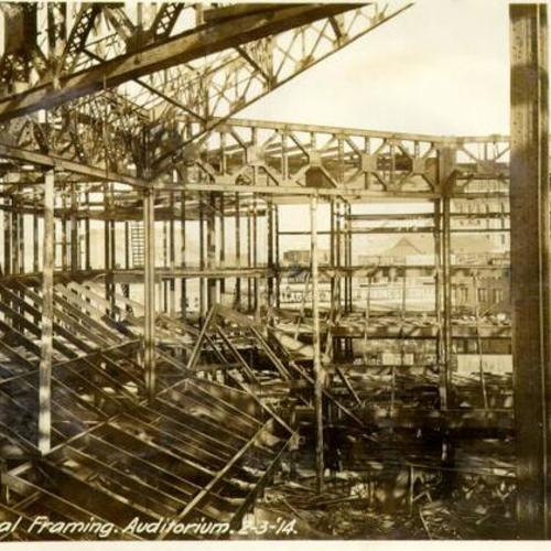 [Construction of San Francisco Civic Auditorium - general framing]