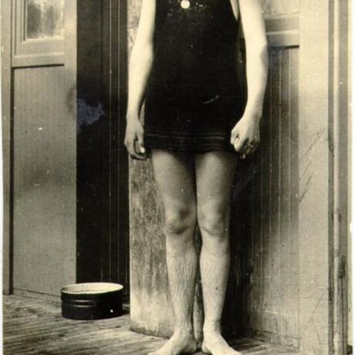 [Man in bathing suit at Sutro Baths]