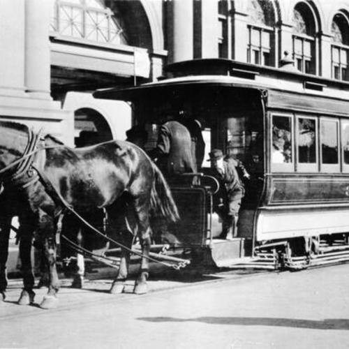 [Horse car in front of the Ferry Building]