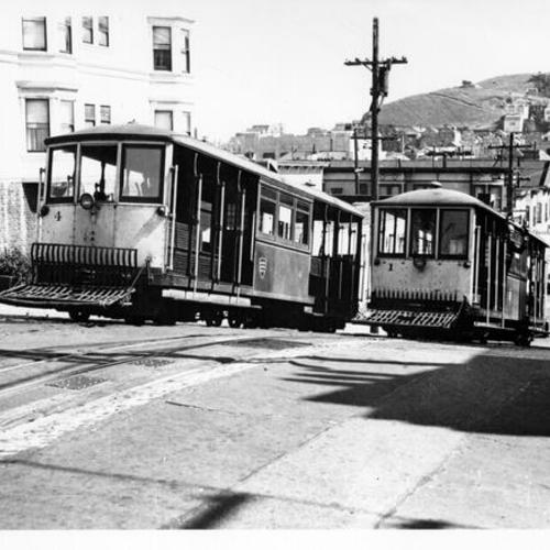[Two Market Street Railway Company cable cars]