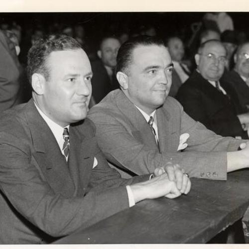 [Clyde Tolson of the Department of Justice and J. Edgar Hoover watching the Louis-Galento title fight at the Yankee Stadium]
