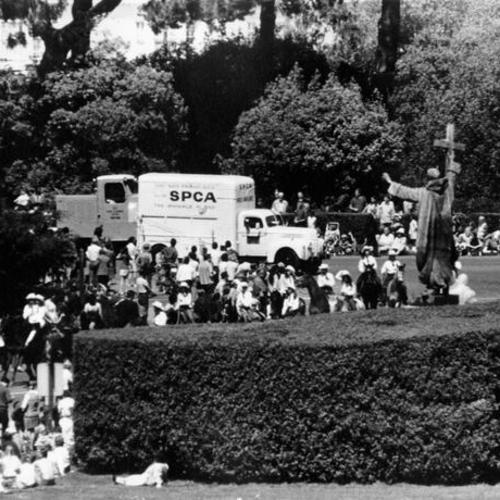 [SPCA truck amongst crowd during Golden gate Park centennial celebration]