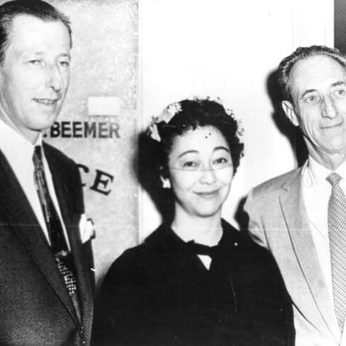 [Harry Bridges with Noriko Sawada (Mrs. Harry Bridges), and attorney Samuel Francovich]