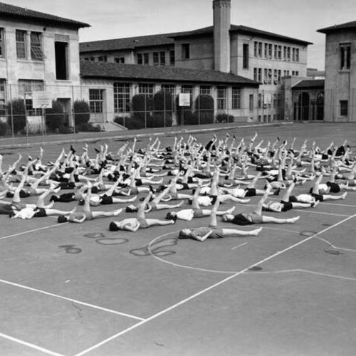 [Students of Balboa High School exercising]