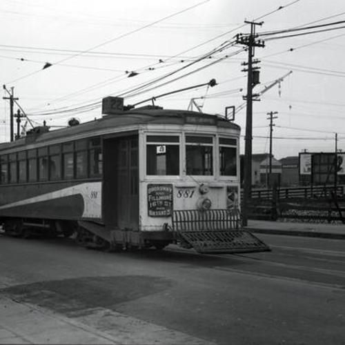 [Eighteenth west of Third Street looking east at #22 line car 881 at terminal]