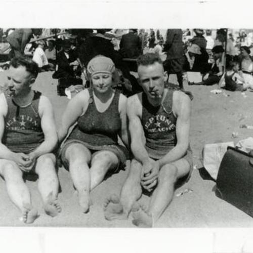 [Helen's husband, aunt and uncle at Neptune Beach in Alameda, California]