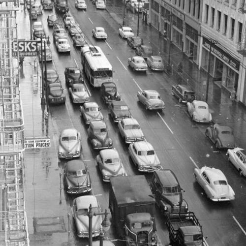 [Traffic on Mission Street between 3rd and 4th streets]