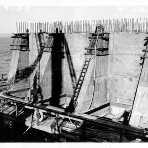 [Construction of pier E-5 of the San Francisco-Oakland Bay Bridge]