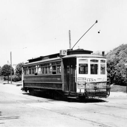 [Market Street Railway Company line 17 streetcar at 20th Avenue and Vicente]