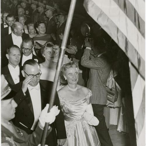 [Governor and Mrs. Edmund Brown enter the inaugural ball]