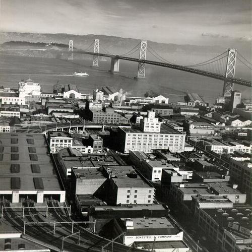 [View of the San Francisco-Oakland Bay Bridge, looking east from South of Market area in San Francisco]