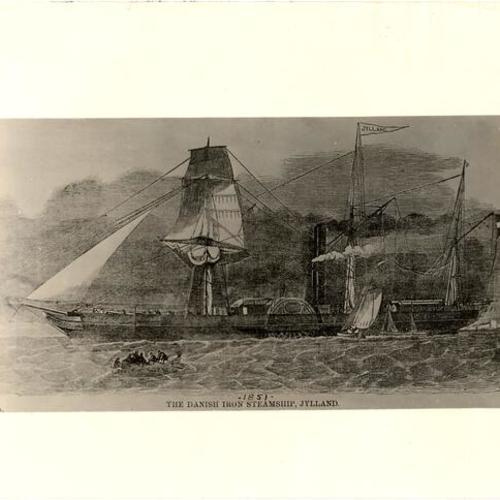 [Drawing of the Danish iron steamship "Jylland"]