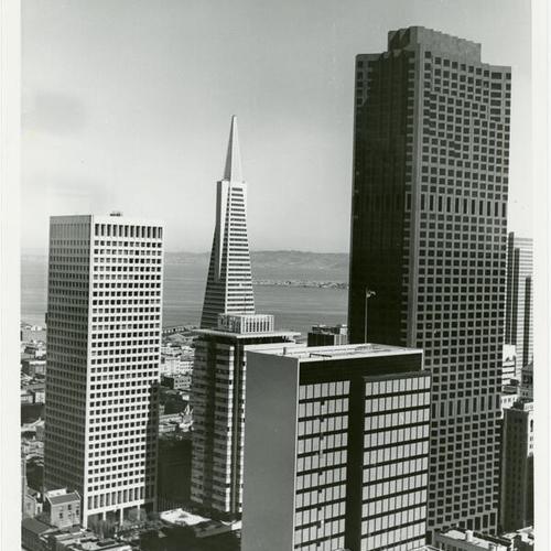 [View from Union Square Hyatt House showing Transamerica Pyramid and Bank of America building]