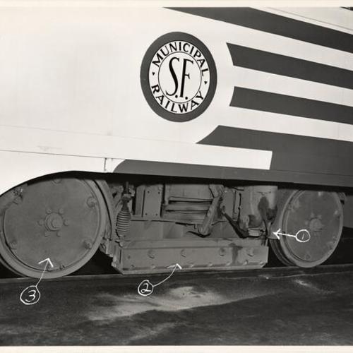 [Close-up of wheels on Presidential Conference streetcar]