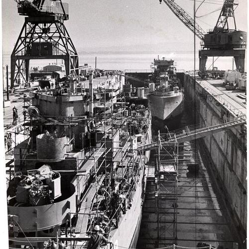 [Ships Clarion River and St. Francis being modernized at Hunters Point Naval Shipyard]