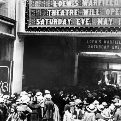[Crowd at the entrance to the Warfield Theater on opening day]