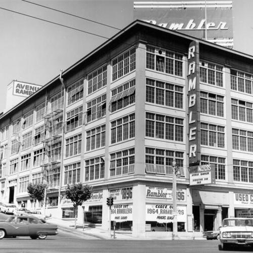 [Avenue Rambler automobile dealership at Van Ness Avenue and California Street]
