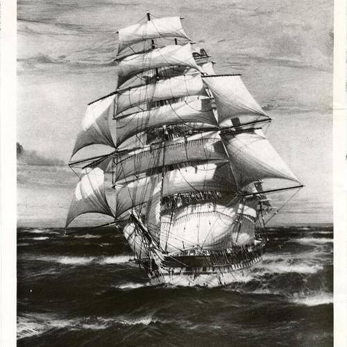 [Painting of sailing ship "Harbinger"]