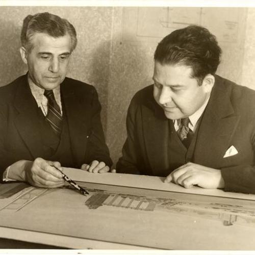 [Joseph B. Strauss, Golden Gate Bridge engineer (left) with an unidentified person]