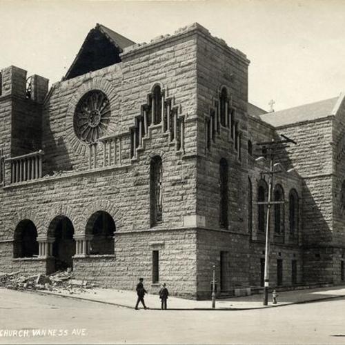 [St. Brigid's Church, on Van Ness Ave., after the 1906 earthquake]