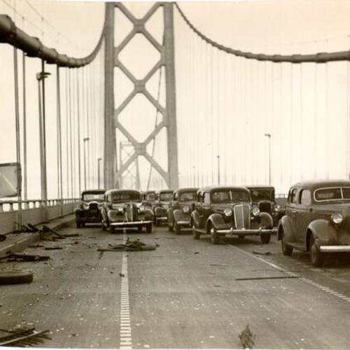 [Traffic backed up at the scene of an accident on the San Francisco-Oakland Bay Bridge]