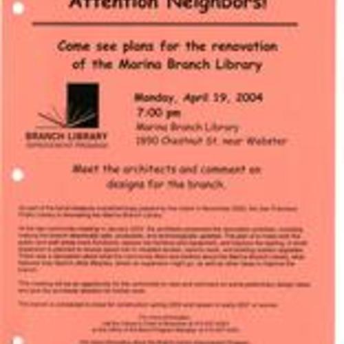 Attention Neighbors! Come see plans for the renovation of the Marina Branch Library