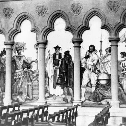 [Mural depicting the first prayer service on the American continent at Grace Cathedral]