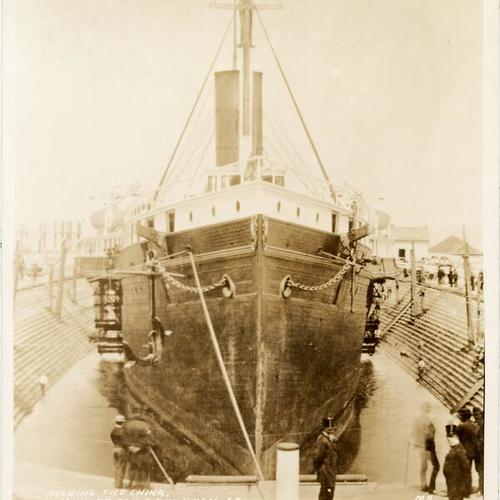 [S.S. China docking at Hunters Point Dry Dock]