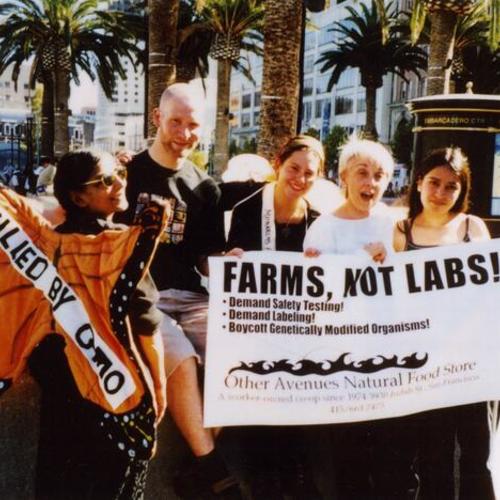 [San Francisco protest against genetically engineered foods with workers and owners of Other Avenues Grocery Cooperative]