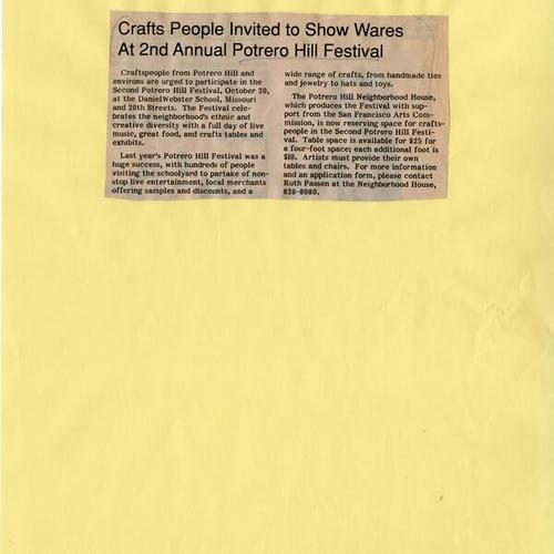 Crafts People Invited..., Potrero View, Aug. 1990