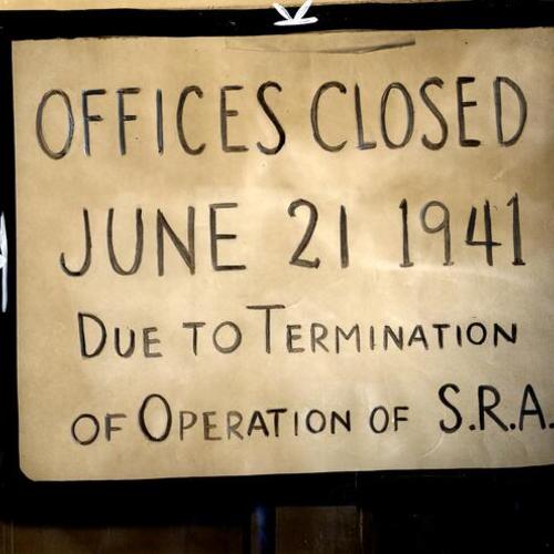 [Offices closed June 21 1941 due to termination of operation of S.R.A.]