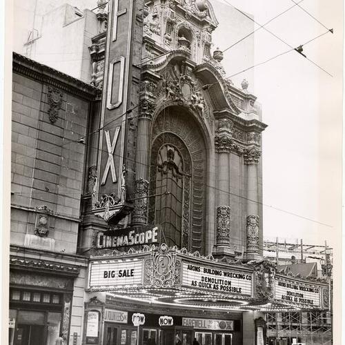 [Fox theater advertising a sale before being demolished]