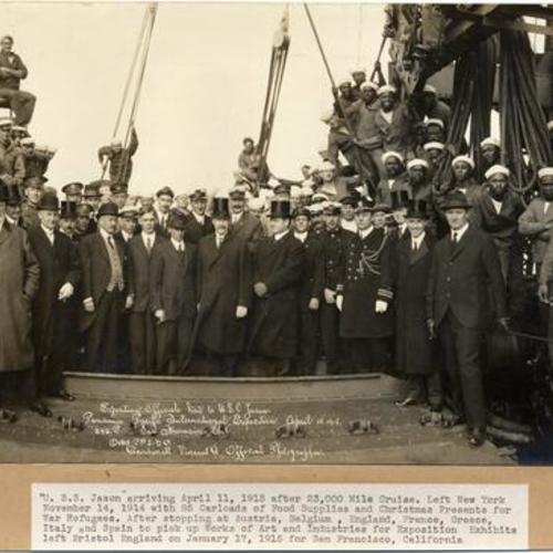 [Panama-Pacific International Exposition officials visiting the U. S. S. Jason upon its arrival in San Francisco]